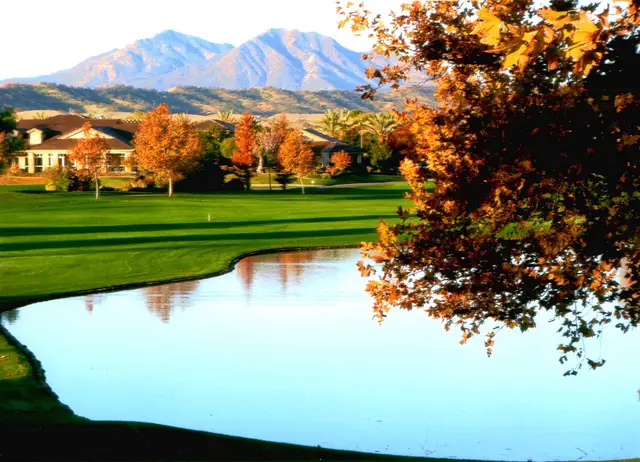 Pond and autumn color with Mount Diablo beyond