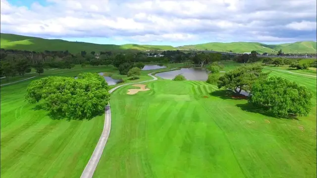 Aerial view of a fairway and ponds at Diablo Creek