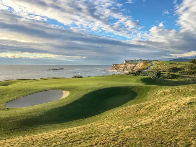 Ocean Course green with the bluffs and the Pacific beyond