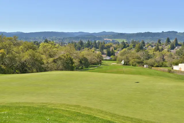 View across the course toward the Sonoma hills