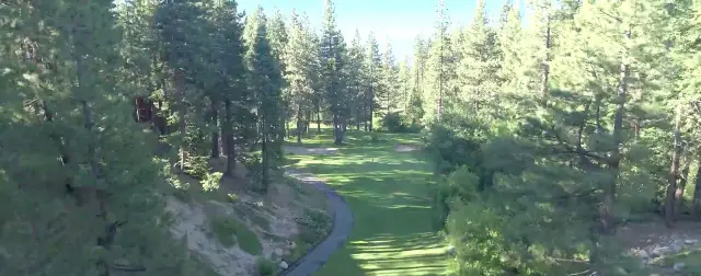 Aerial view of a pine-lined hole on the Mountain Course