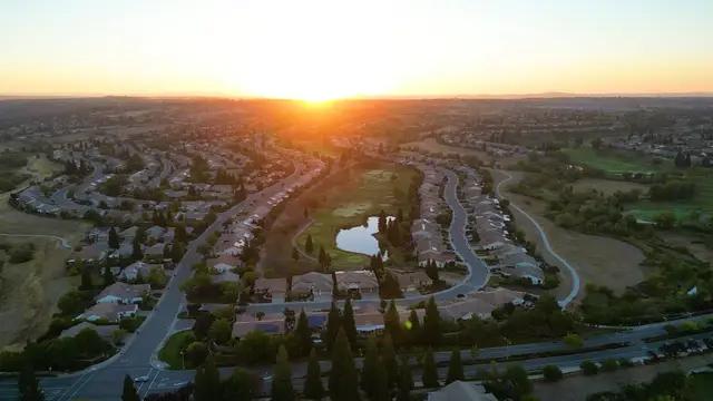 Aerial view of the course at sunset
