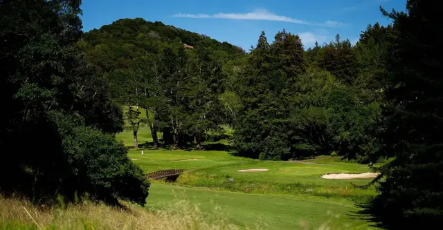 Green tucked into the wooded hillside