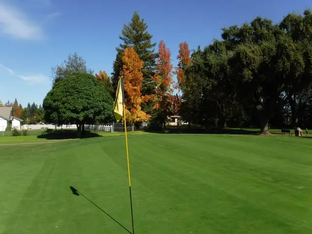 Autumn color behind a green at Plumas Lake