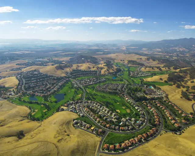 Aerial view of Rancho Solano and the surrounding hills