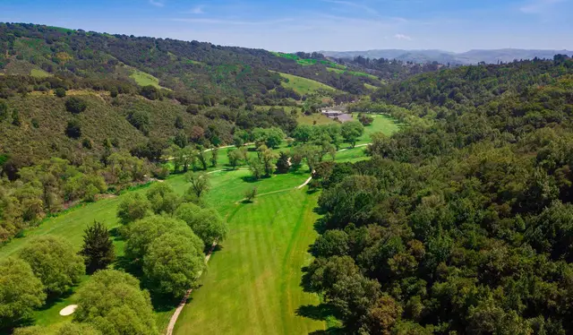 Aerial view of Redwood Canyon's wooded fairways