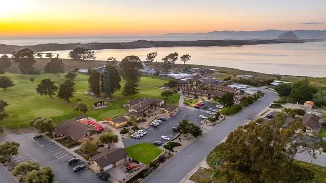 Aerial view of Sea Pines and Morro Bay at sunset