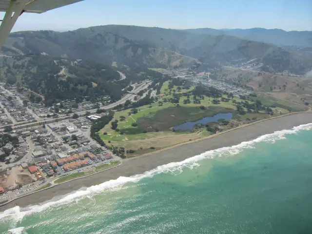 Aerial view of Sharp Park and Laguna Salada beside the Pacific
