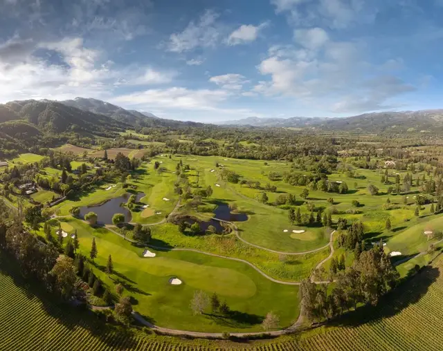 Aerial view of Sonoma Golf Club and the Mayacamas range