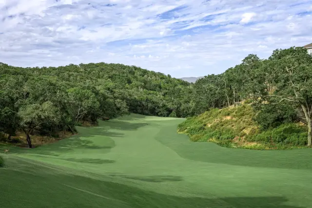 Fairway through a wooded valley