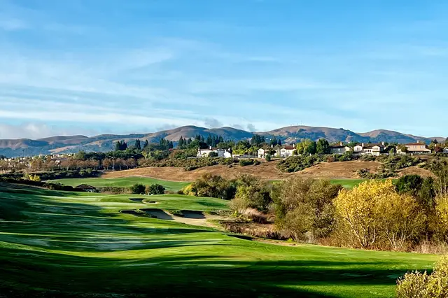 Fairway at golden hour with Mount Diablo's foothills beyond
