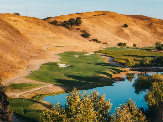 Aerial view of the lake and fairways in the Livermore hills