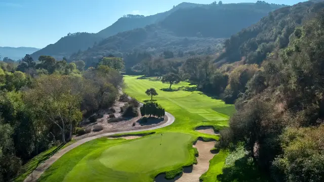 Aerial view of a green tucked into Carmel Valley