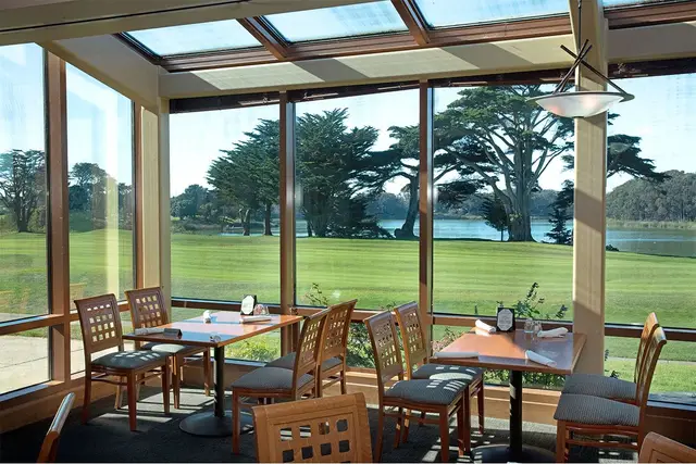 Clubhouse dining room looking out over the course