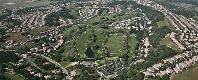 Aerial view of the course among Rocklin's oak woodland